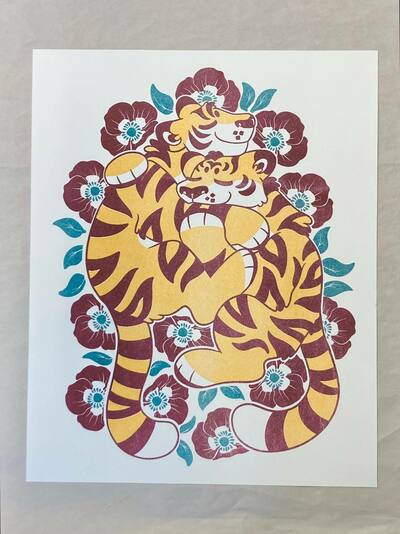 TIGERS & POPPIES Risograph Print