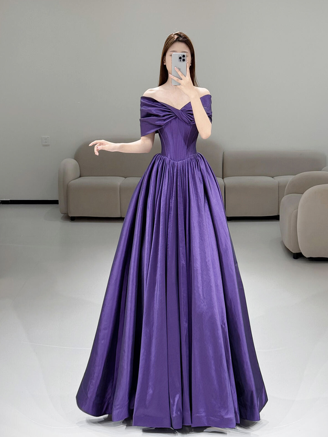 Purple Satin Long A-Line Prom Princess Dress