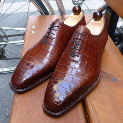 Handmade Men Brown Crocodile/Alligator Leather Dress Shoes