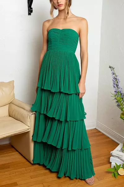 Multi-Layer Long Emerald Green Formal Dress Strapless
