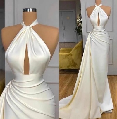 Halter White Prom Dresses Mermaid