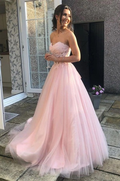 Pink Sweetheart Tulle Lace Long Prom Dress Pretty Party Dress,PD231271