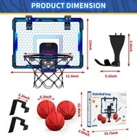 Remote Control Indoor Basketball Hoop with 7-Color LED Lighting & Electronic Scoreboard - Thumbnail 6