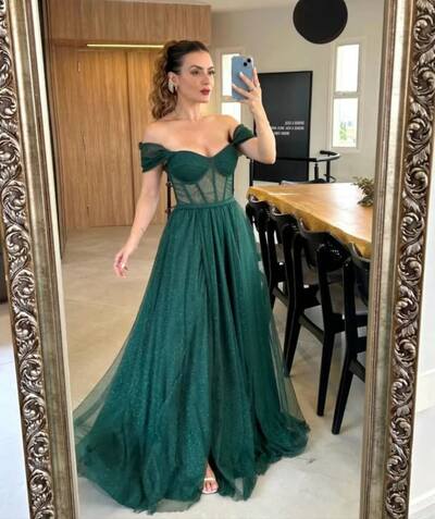 Elegant Dark Green Ball Gown Lace Prom Dress Formal Evening Dresses