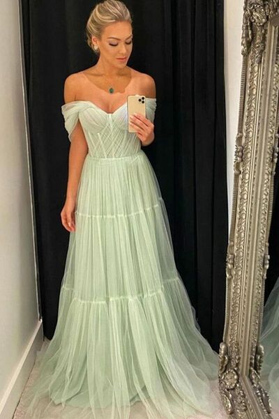 Light Green Sheath Tiered Prom Dress Formal Evening Dresses
