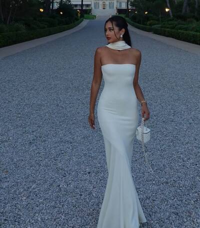 White Sheath Prom Dress Formal Dress Evening Gowns