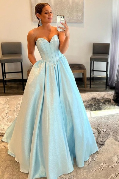 A-Line Blue Sweetheart Strapless Long Prom Dress Formal Gown,PD231306