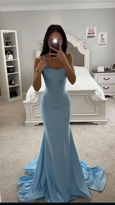Elegant Blue Sheath Prom Dress Formal Dress Evening Gowns
