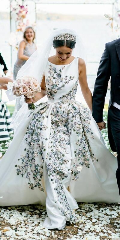 Floral Wedding Dress, Satin Bridal Dress Wedding Gown