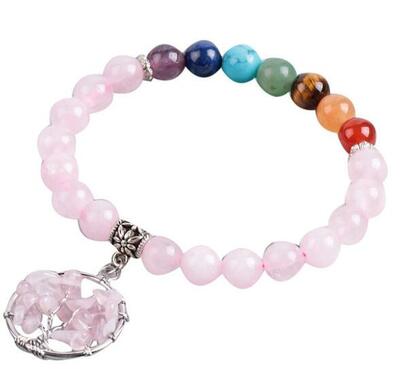 Seven Chakra Natural Stone Crystal Beaded Bracelet – Women's Healing Energy Bracelet with Copper Accents