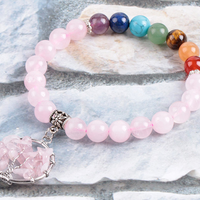 Seven Chakra Natural Stone Crystal Beaded Bracelet – Women's Healing Energy Bracelet with Copper Accents - Thumbnail 4