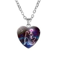 Women's Zodiac Heart Pendant Necklace – 12 Constellation Astrology Jewelry with Glass Dome | Romantic Valentine’s Day Gift - Thumbnail 1