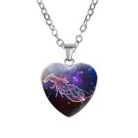Women's Zodiac Heart Pendant Necklace – 12 Constellation Astrology Jewelry with Glass Dome | Romantic Valentine’s Day Gift - Thumbnail 2