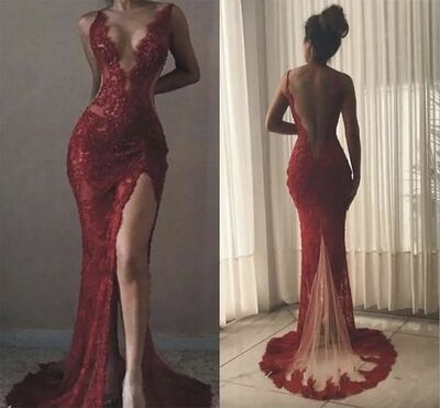 Sexy Red Sheath Lace Prom Dress Formal Dress Evening Gowns