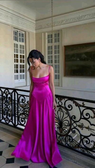 Simple Hot Pink Fuchsia Prom Dress Evening Formal Gowns