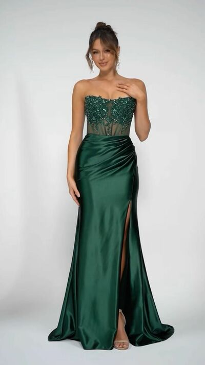 Dark Green Sheath Lace Prom Dress Formal Dress Evening Gowns