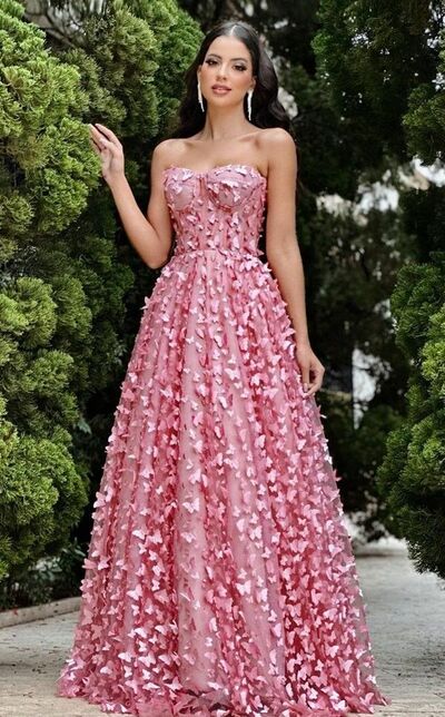 Elegant Pink A Line Lace Prom Dress Evening Formal Gowns