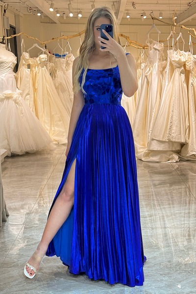 Royal Blue Long Mirror Prom Dress,Evening Dress With Slit,PD231330