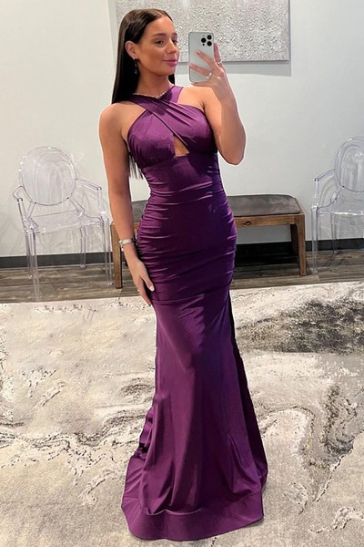 Halter Neck Satin Purple Prom Dress,Evening Dress,PD231331