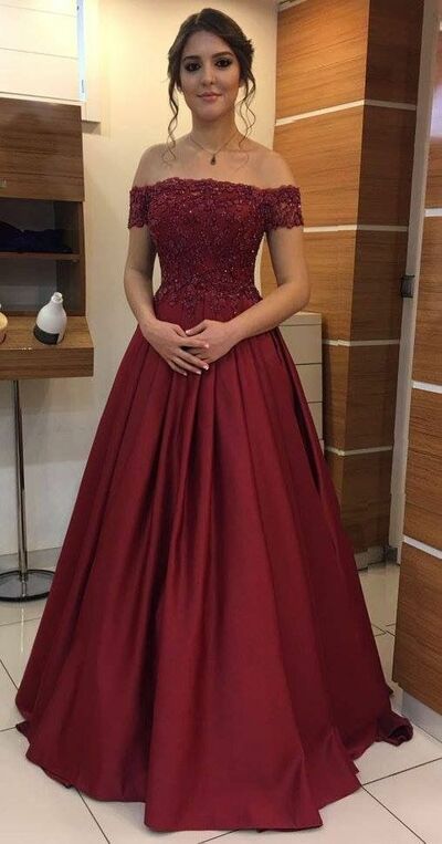 Elegant Wine Red Burgundy Lace Appliques Prom Dress Evening Formal Gowns