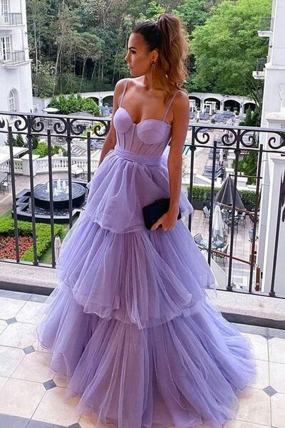 Elegant Purple Tiered Prom Dress Evening Formal Gowns