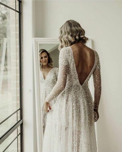 Sparkle Bling Wedding Dress, Sequins Lace Bridal Dress Wedding Gown