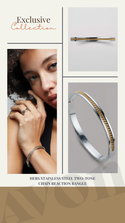 Hers Stainless Steel Two Tone Chain Reaction Bangle - FINAL SALE