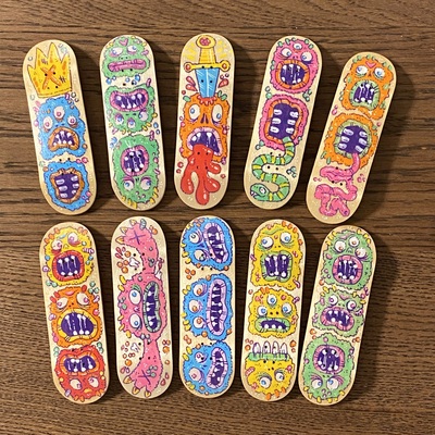“globuloids” custom hand painted fingerboard deck sold blind