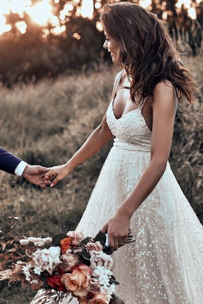 Boho Wedding Dress, Backless Lace Bridal Dress Wedding Gown