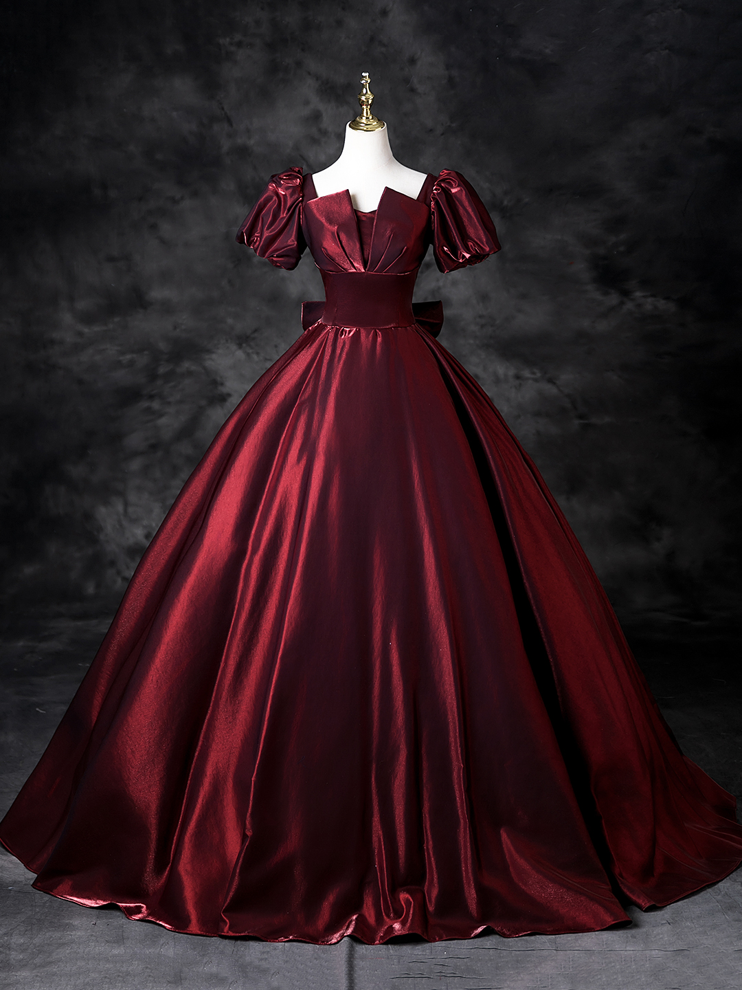 Burgundy Satin Floor Length Prom Party Dress