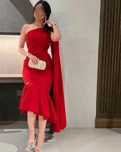 Red Sheath Prom Dress Tea-length Evening Formal Gowns
