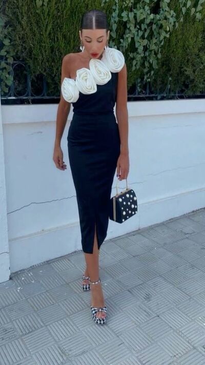 Elegant Black and White One Shoulder Sheath Prom Dress Formal Dress Evening Gowns