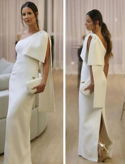 Elegant White Sheath One Shoulder Prom Dress Evening Formal Gowns