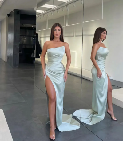 Dubai Mermaid Satin High Side Split Prom Dresses For Women