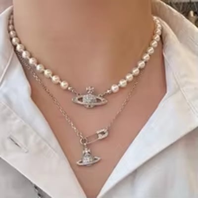 Vivienne Westwood Saturn Pearl Choker Necklace | Premium Spice Girl-Inspired Clavicle Chain