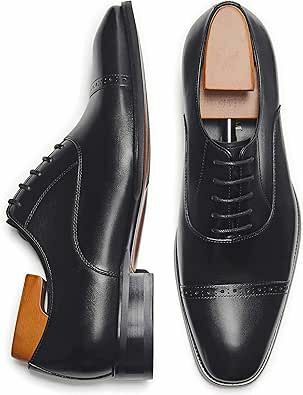 Handmade Black Oxfords Captoe Lace Up Shoes For Mens
