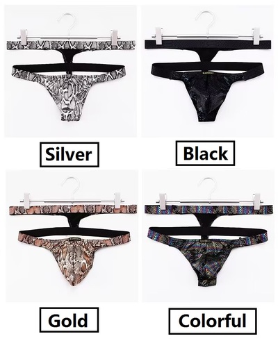 Multi-color 4PK Gay Men's Sexy Underwear Snake Low-rise Cut-out Thong T-string Underpants KX020LT
