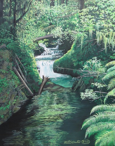 "Quinault Rain Forest" Acrylic painting on 16 x 20 inch stretched canvas. Original artwork by N.E.Thompson