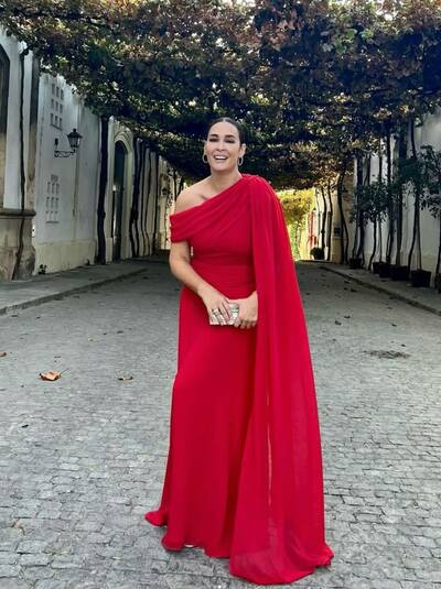 Elegant Red One Shoulder Mother of Bride/ Groom Dress with Jacket Evening Formal Dress Prom Dress