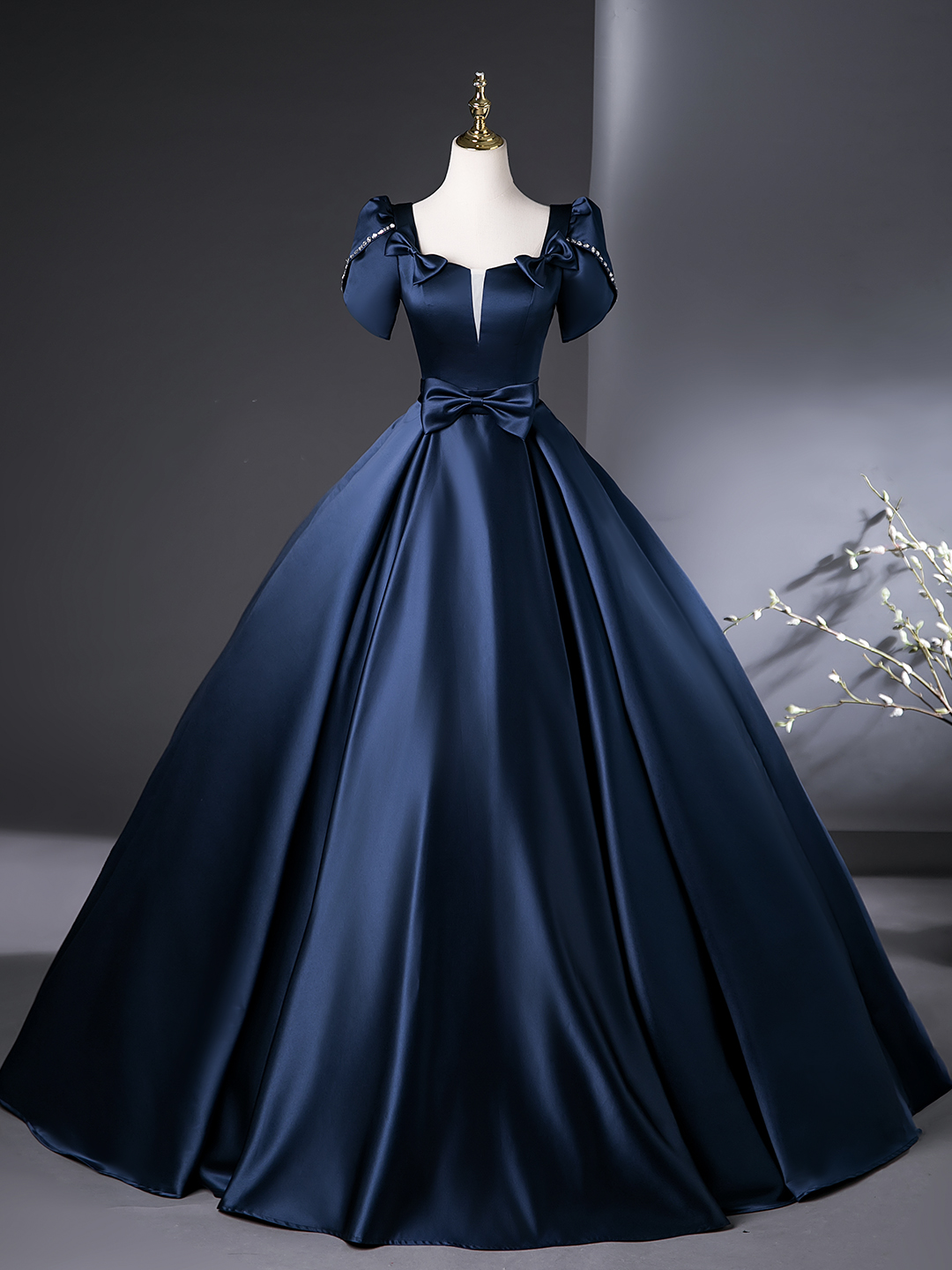 Blue Satin Long Prom Dress, Elegant A-Line Party Dress