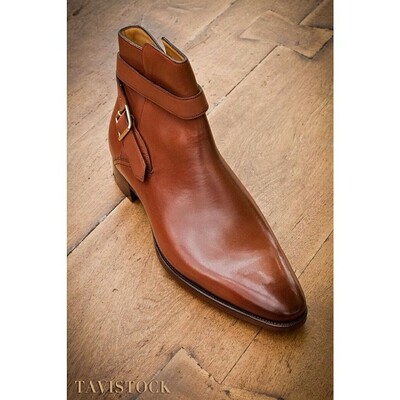 New Handmade Brown Leather Ankle High Jodhpur Boot For Mens