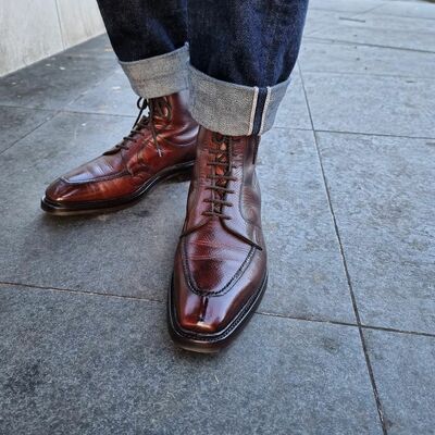Handmade Burgundy Grain Leather Ankle High Lace up Boots for Mens