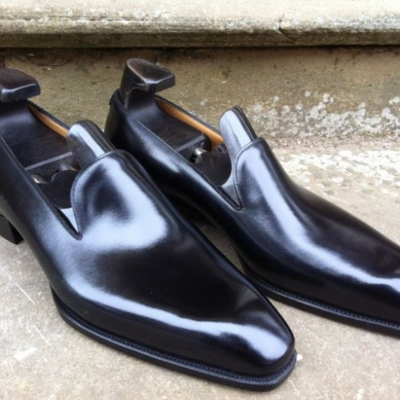 Mens black leather moccasin loafers dress formal shoes - Thumbnail 5