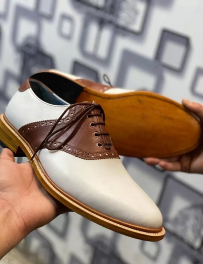 Crafted Leather Stunning Brown White Leather Dress Shoes