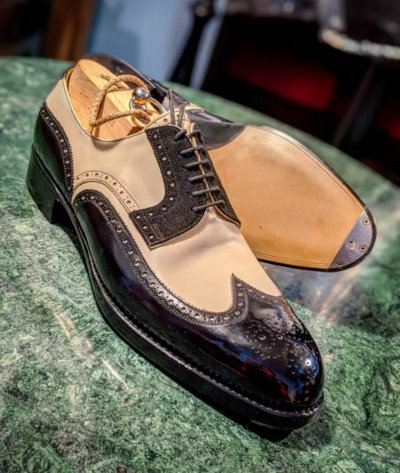 Handmade Men Black White Leather Lace up Dress Shoes