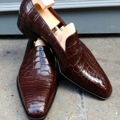 Handmade brown crocodile leather men loafers shoes - Thumbnail 5