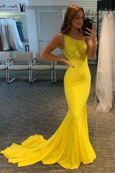 Beaded Mermaid Yellow Prom Dress ,Evening Dress,PD231370