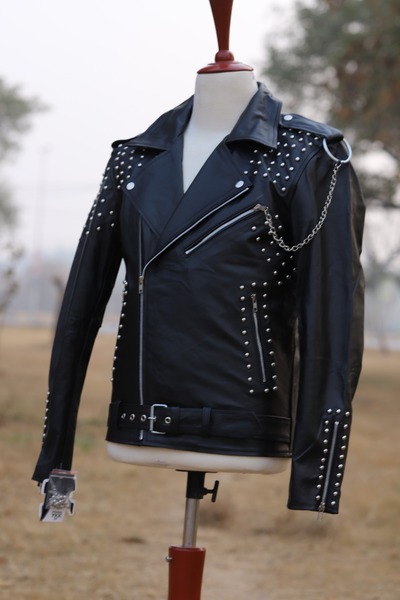 Crafted Leather Men's Punk Style Studded Leather Jacket