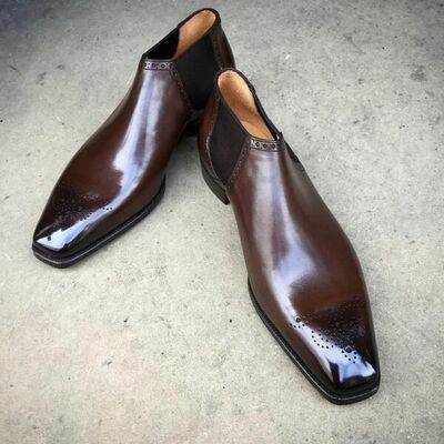 Handmade Men Brown Patina Chelsea Boot