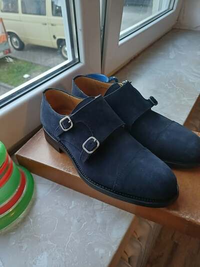 Handmade Outclass Navy Blue Double Monk Strap Formal Shoes
